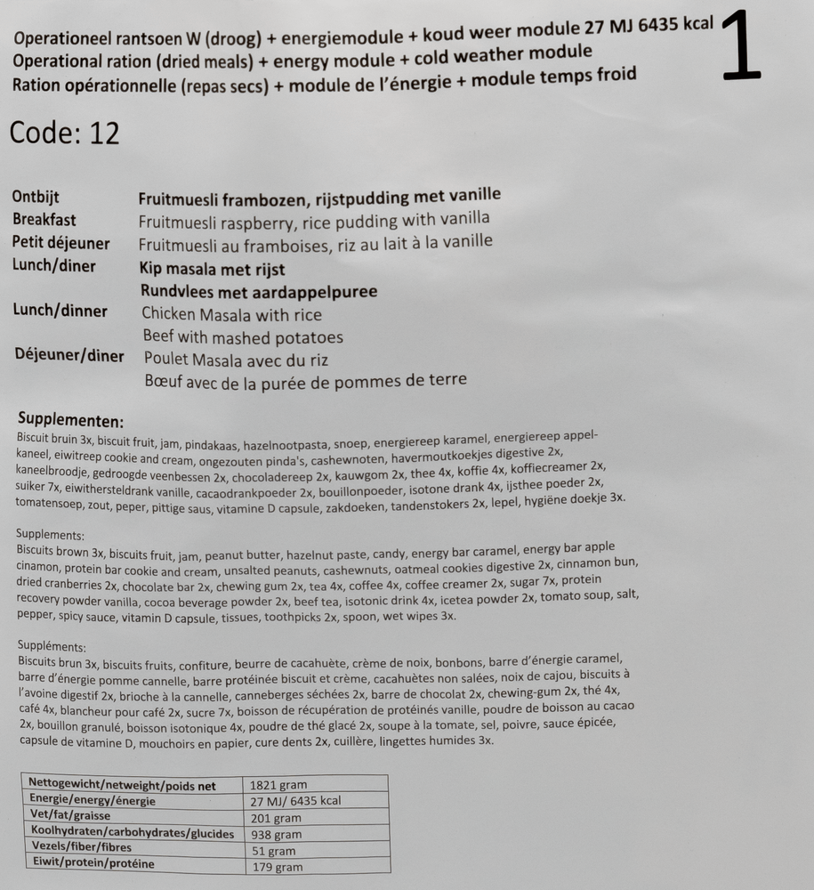 Dutch Armed Forces Operational Ration 2025 BBD Arctic climate
