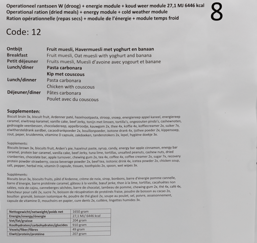 Dutch Armed Forces Operational Ration 2025 BBD Arctic climate