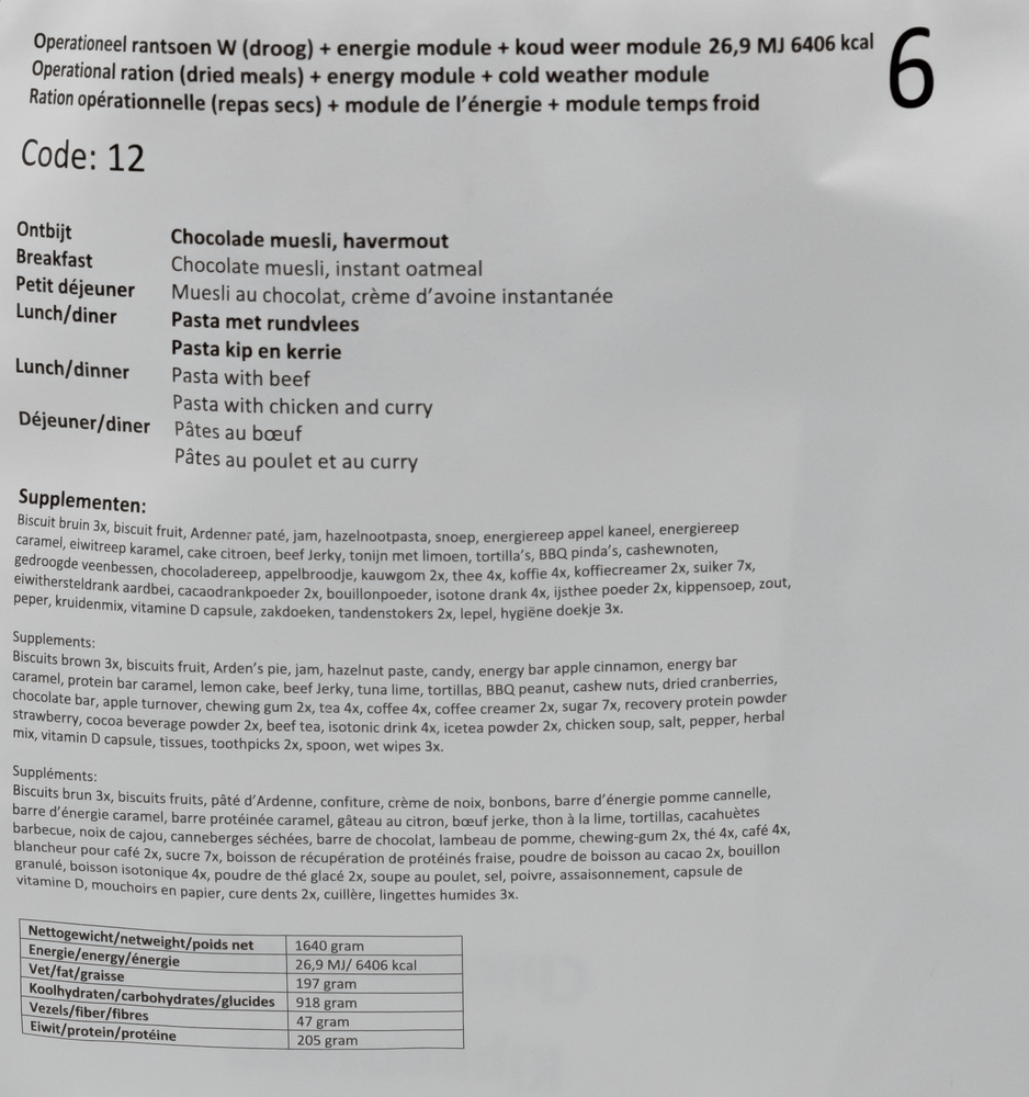 Dutch Armed Forces Operational Ration 2025 BBD Arctic climate