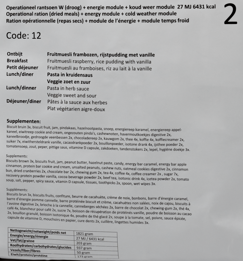 Dutch Armed Forces Operational Ration 2025 BBD Arctic climate