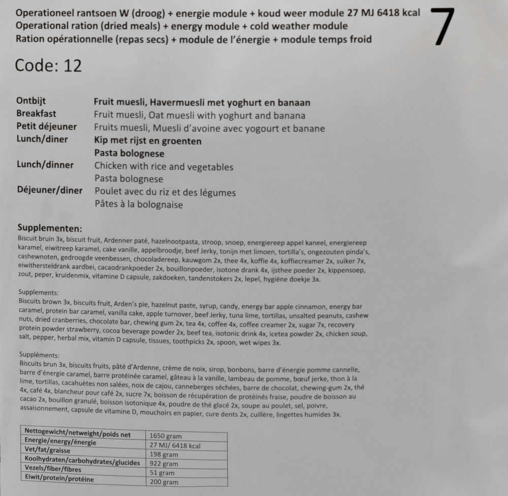 Dutch Armed Forces Operational Ration 2025 BBD Arctic climate