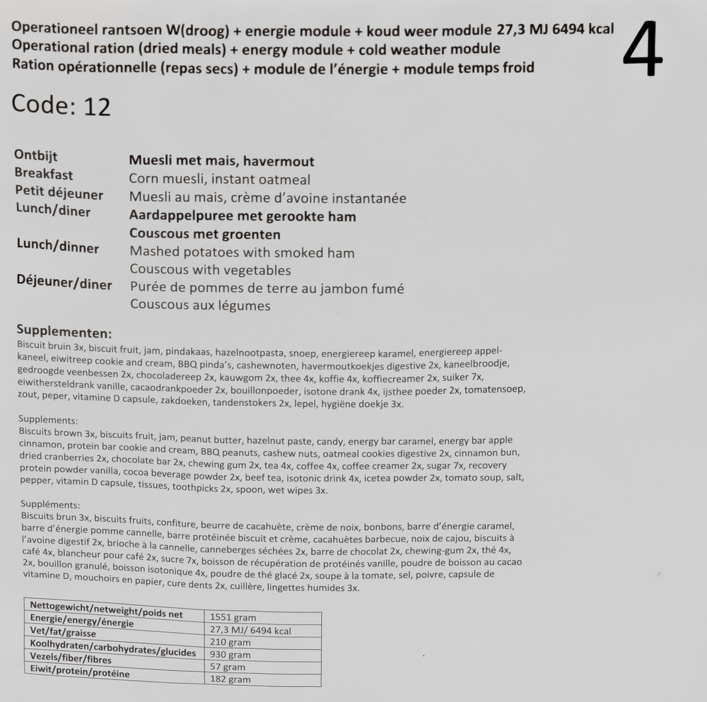 Dutch Armed Forces Operational Ration 2025 BBD Arctic climate