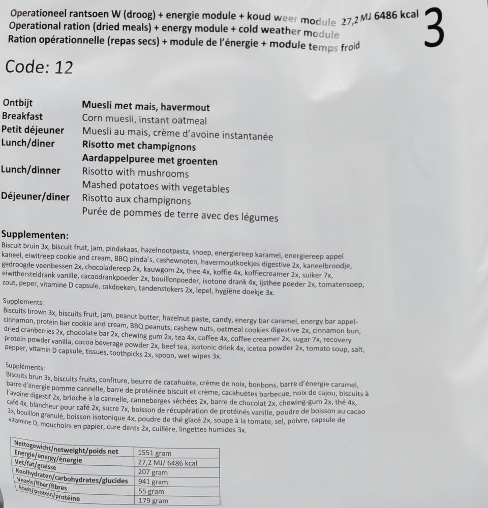 Dutch Armed Forces Operational Ration 2025 BBD Arctic climate