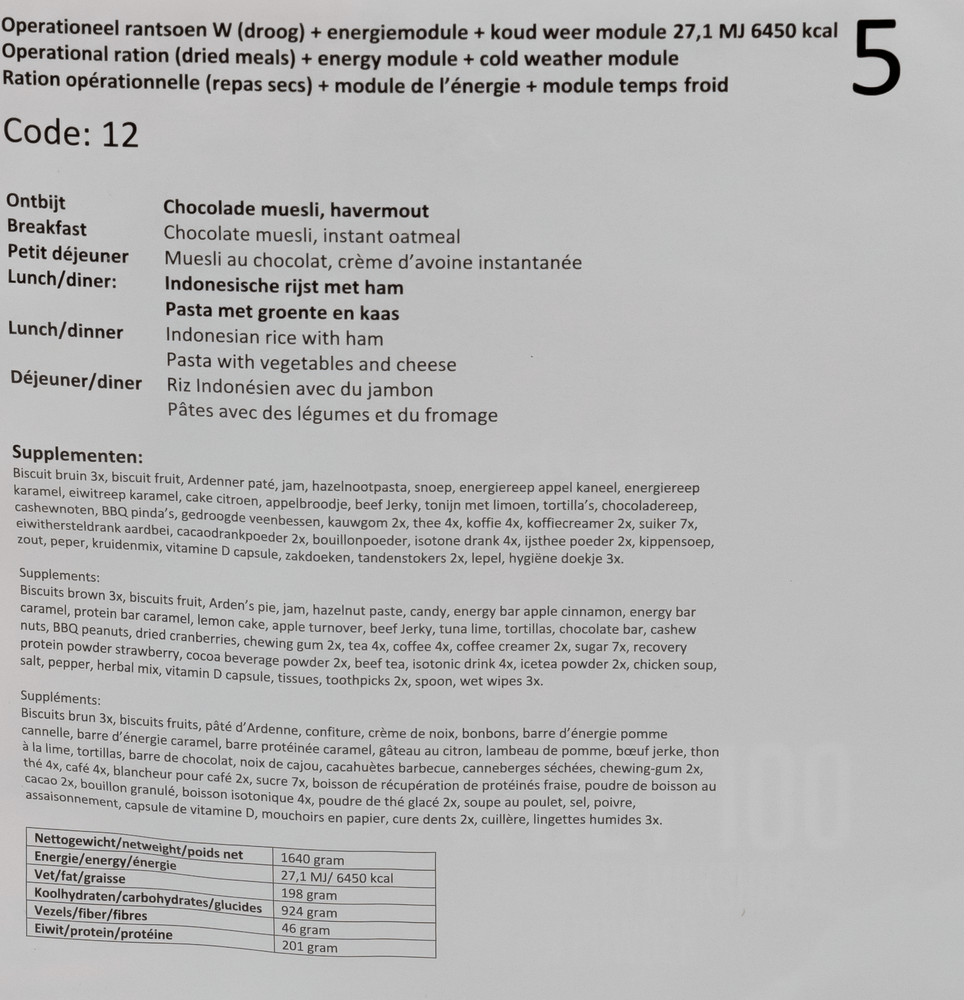 Dutch Armed Forces Operational Ration 2025 BBD Arctic climate