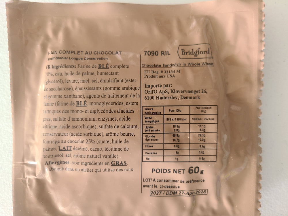 USA MRE Bridgford Chocolate Sandwich in Whole Wheat Bread