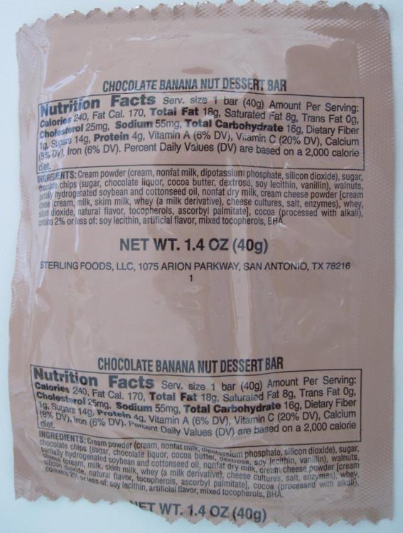 USA MRE Chocolate Banana Nut Dessert Bar