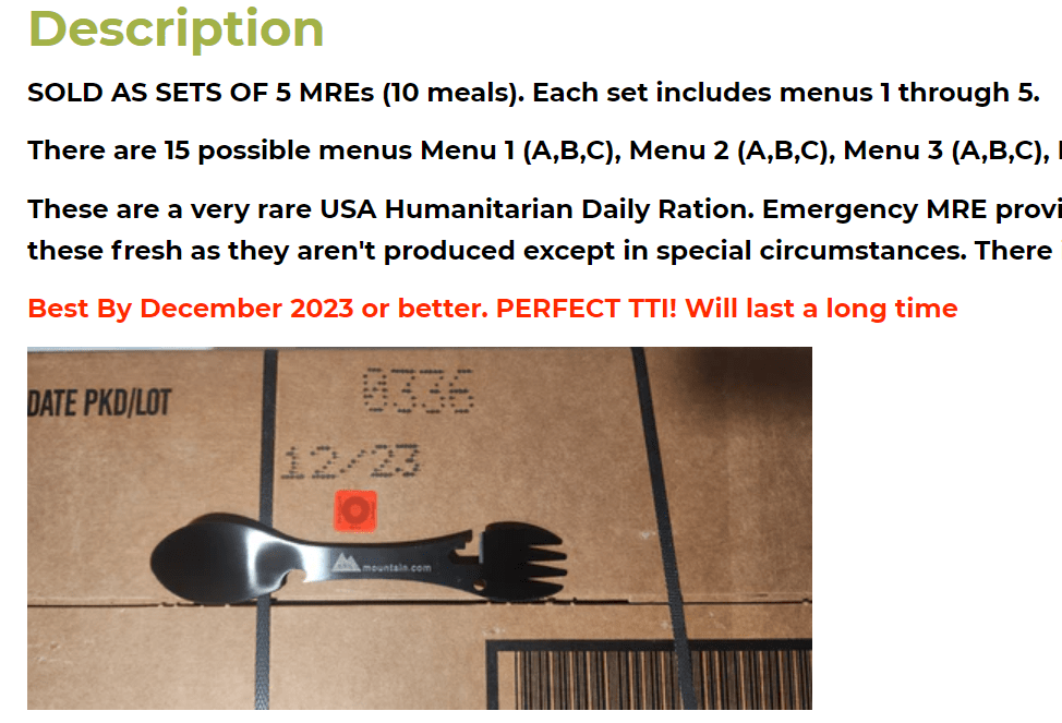 Humanitarian Daily Ration Full Pallet of 48 Cases (480 days of food)