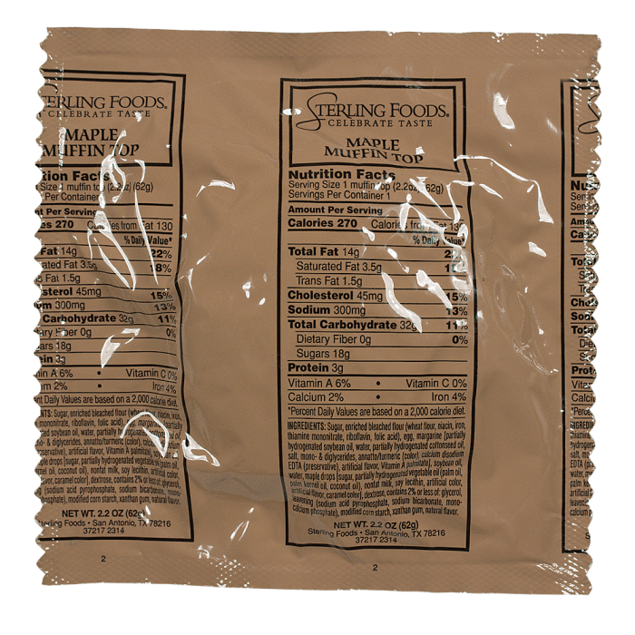 USA MRE Maple Muffin Top Trans Fat Free